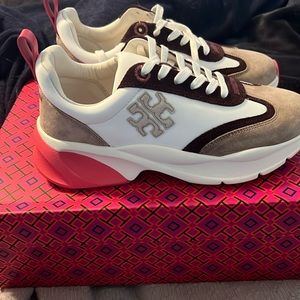 NWT - Tory Burch Good Luck Trainer - Ivory/Taupe/Pink - size 7.5